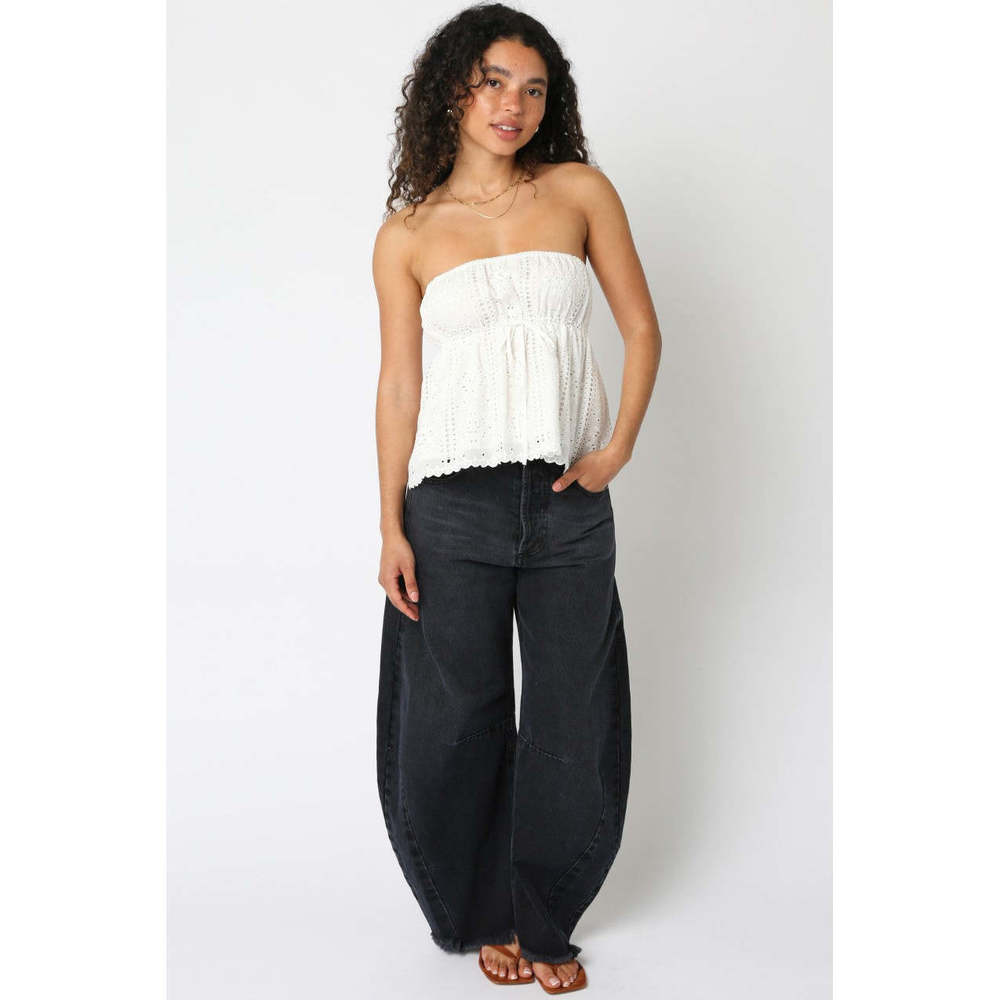 Maura Floral Eyelet Strapless Top | White